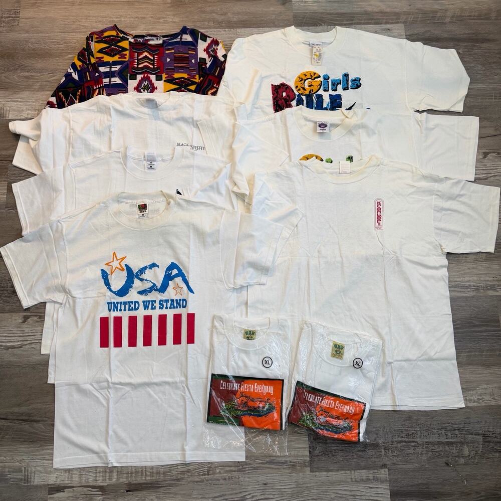 Lot of 9 Vintage Graphic T-Shirts – New Old Stock (NOS)